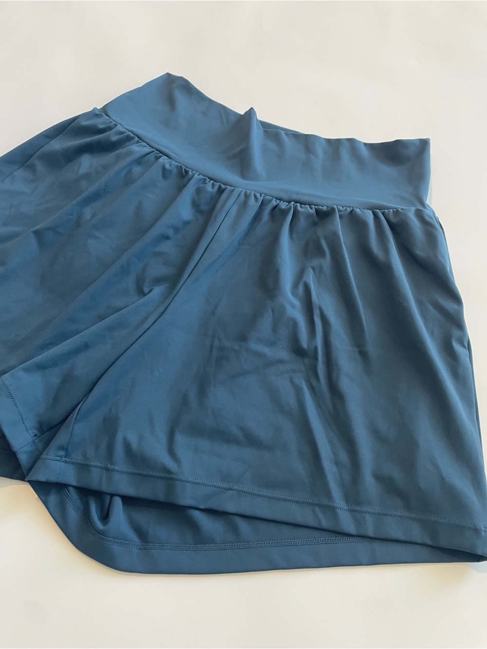 SoftlyZero Airy Super High Waisted Cool Touch Yoga Shorts 5'' Pockets L Blue - Picture 5 of 11